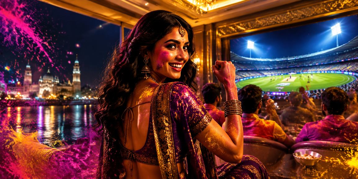 Indian user making secure mobile payment during Holi festival