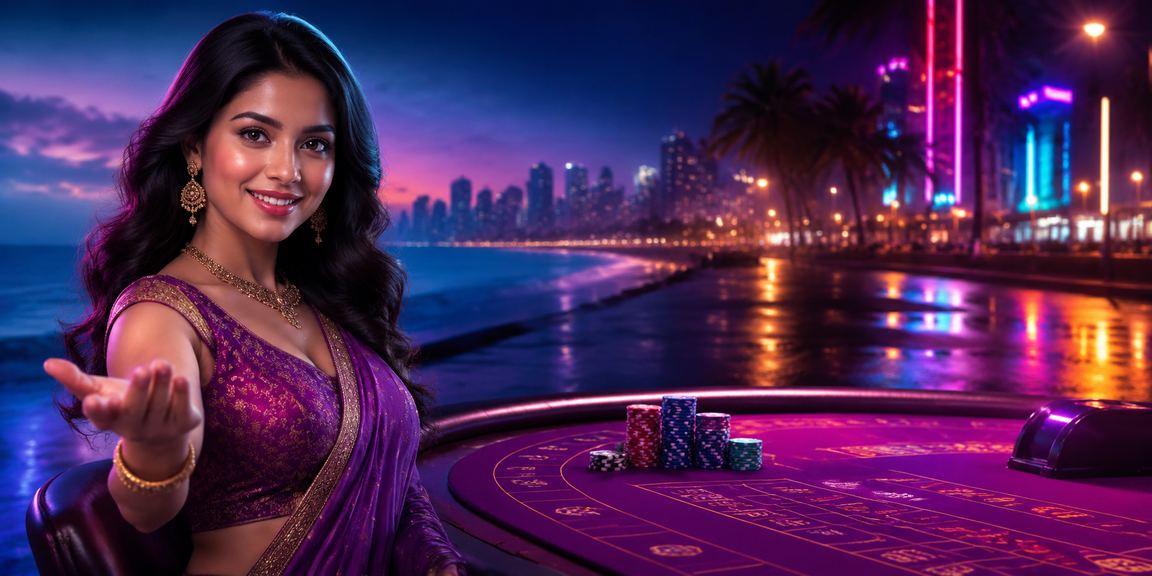 Live Baccarat table glowing neon lights in Mumbai casino
